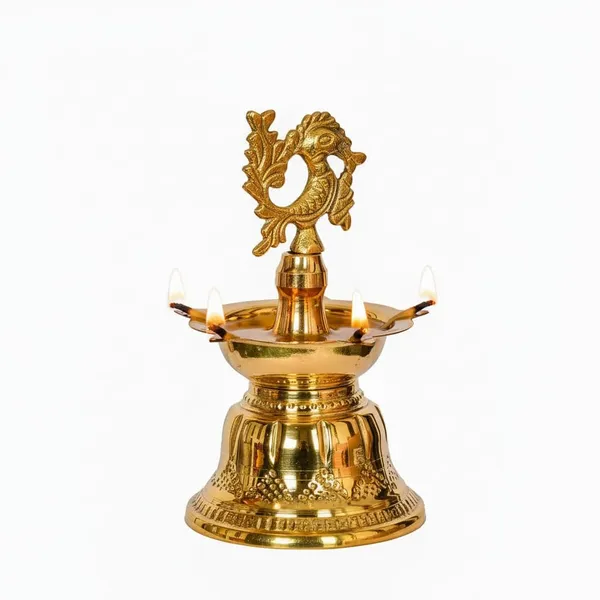 Brass_Bell_Shaped_Peacock_Diya_5_Wick_|_Engraved_Brass_Oil_Lamp_for_Diwali_Puja_Inauguration_Housewarming_Gift_|_Height_18_cm