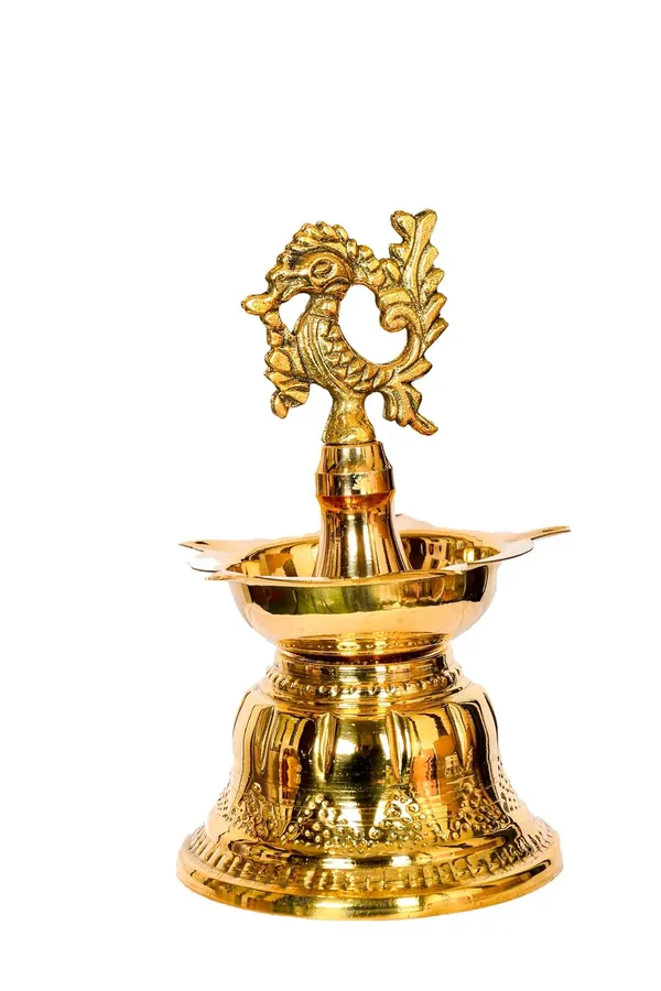 Brass_Bell_Shaped_Peacock_Diya_5_Wick_|_Engraved_Brass_Oil_Lamp_for_Diwali_Puja_Inauguration_Housewarming_Gift_|_Height_18_cm