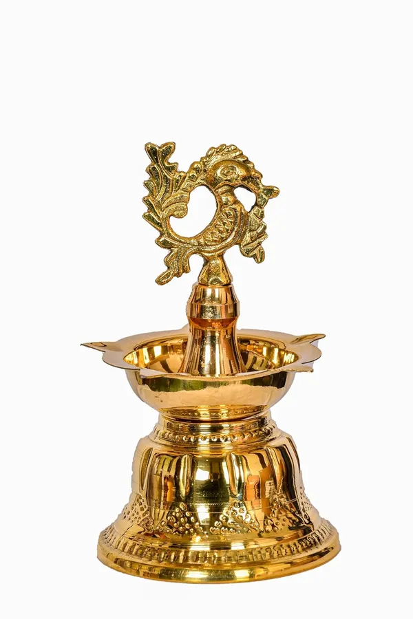 Brass_Bell_Shaped_Peacock_Diya_5_Wick_|_Engraved_Brass_Oil_Lamp_for_Diwali_Puja_Inauguration_Housewarming_Gift_|_Height_18_cm