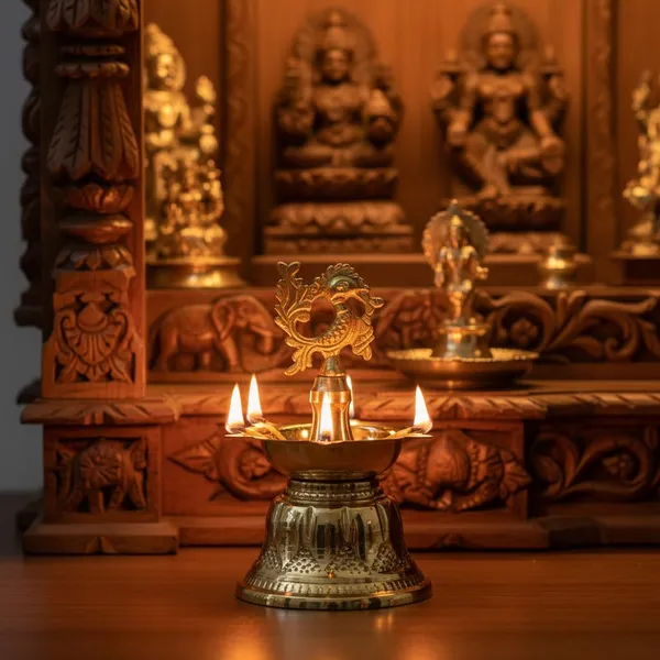 Brass_Bell_Shaped_Peacock_Diya_5_Wick_|_Engraved_Brass_Oil_Lamp_for_Diwali_Puja_Inauguration_Housewarming_Gift_|_Height_18_cm