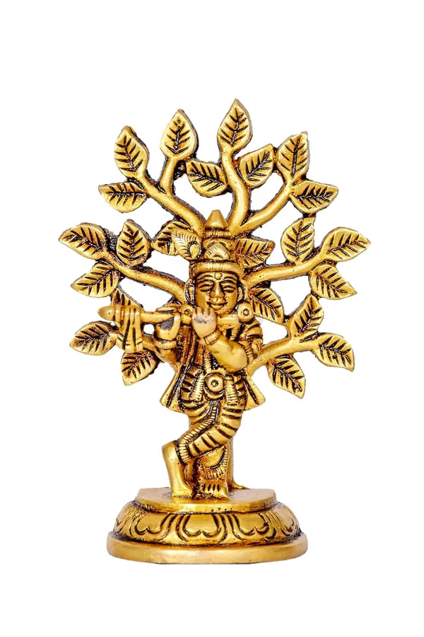 Pure_Brass_Shree_Krishna_Small_Kalpavriksha_Idol_|_Engraved_Brass_Murti_for_Pooja_Mandir_Temple_Home_Decor_|_Height_9.5_cm