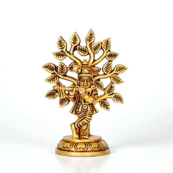 Pure_Brass_Shree_Krishna_Small_Kalpavriksha_Idol_|_Engraved_Brass_Murti_for_Pooja_Mandir_Temple_Home_Decor_|_Height_9.5_cm