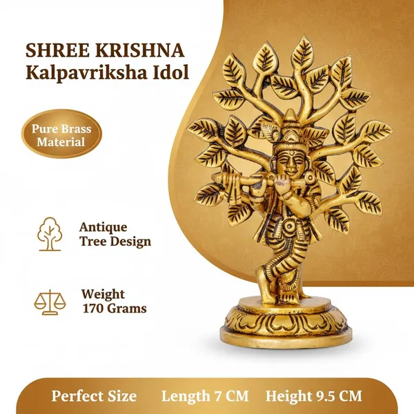 Pure_Brass_Shree_Krishna_Small_Kalpavriksha_Idol_|_Engraved_Brass_Murti_for_Pooja_Mandir_Temple_Home_Decor_|_Height_9.5_cm