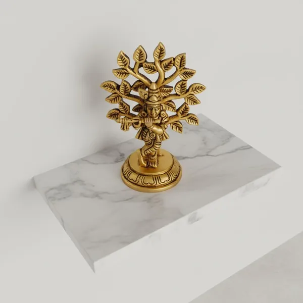 Pure_Brass_Shree_Krishna_Small_Kalpavriksha_Idol_|_Engraved_Brass_Murti_for_Pooja_Mandir_Temple_Home_Decor_|_Height_9.5_cm