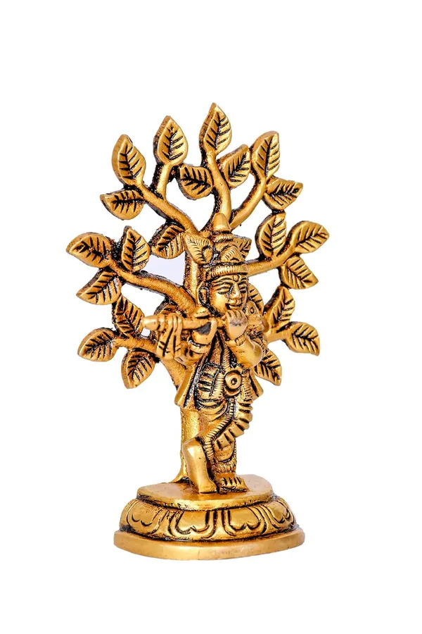 Pure_Brass_Shree_Krishna_Small_Kalpavriksha_Idol_|_Engraved_Brass_Murti_for_Pooja_Mandir_Temple_Home_Decor_|_Height_9.5_cm