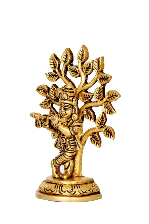 Pure_Brass_Shree_Krishna_Small_Kalpavriksha_Idol_|_Engraved_Brass_Murti_for_Pooja_Mandir_Temple_Home_Decor_|_Height_9.5_cm