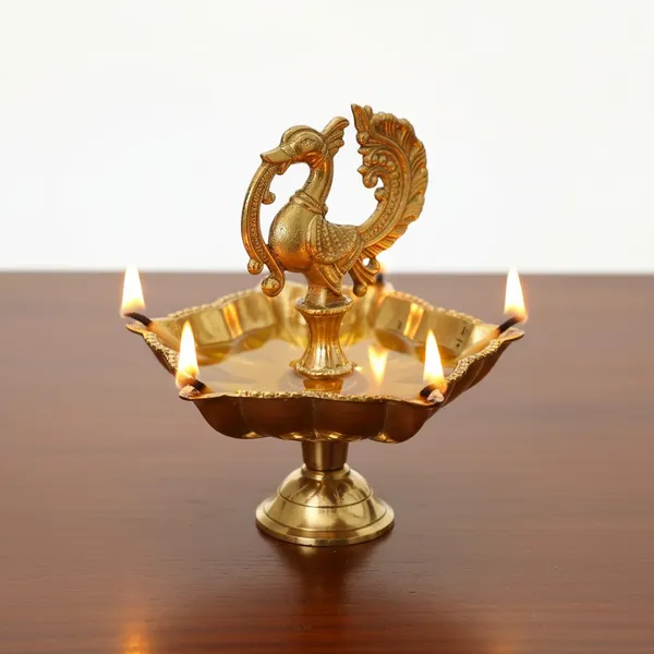 Peacock_Diya_5_Wick_Brass_Oil_Lamp_for_Home_Mandir_|_Peacock_Design_Kuthu_Vilakku_for_Diwali_Decoration_&_Gifting_|_Traditional_Brass_Deepak_|_8_cm_Height_65_g