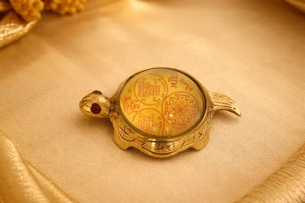 Golden_Brass_small_Tortoise_With_Shree_Yantra_Vastu_Showpiece|_H-3cm,_L-9cm,_W-7cm_112G