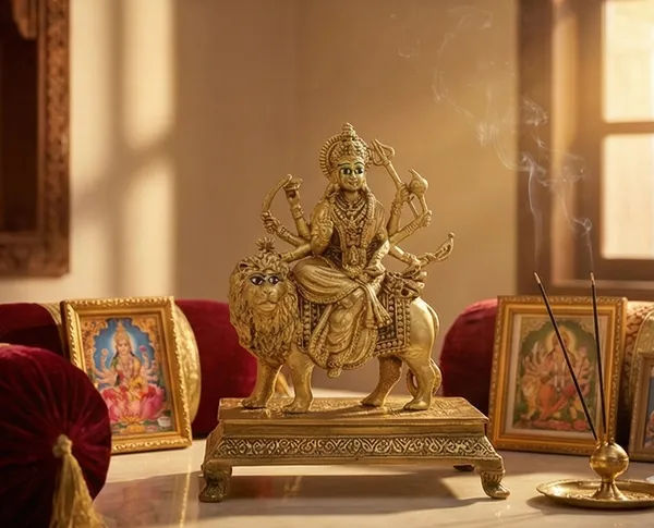 Rahadecor_100%_Pure_Brass_with_Intricate_Detailing_Durga_Maa_Idol_(Size:_215_GMS,_H-10_W-8_cm)_|_Durga_Murti_for_Home_Decor_&_Puja_Room_|_MATA_Rani_for_Office_Desk_|_Maa_Durga_for_Gift