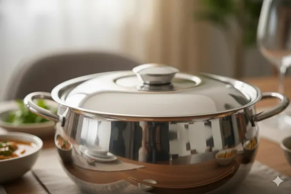 Steel_Casserole_With_Lid_And_Insulated_Stainless_Serving_Bowl_With_Lid,_Modern_Design,_Finish,_Round_Shape,_Kitchen_Cookware