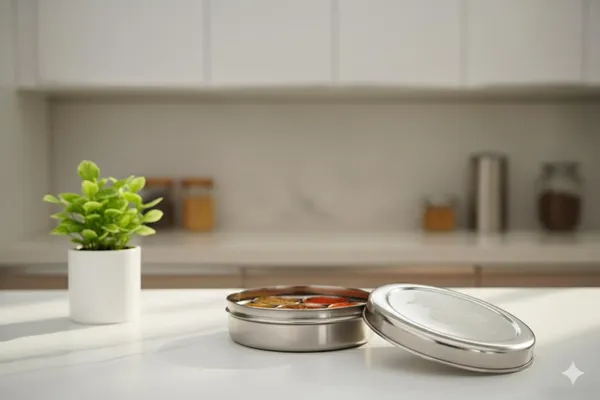 Rahadecor_Stainless_Steel_Masala_Dabba,_Traditional_Indian_Spice_Box_with_7_Compartments,_Decorative_Etched_Lid,_Round_Storage_Container_for_Kitchen_Organization