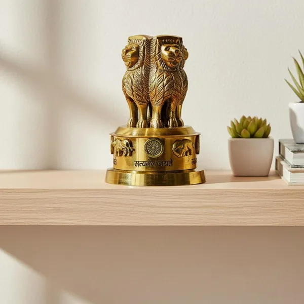 Golden_Brass_Ashoka_Pillar_Sculpture_Showpiece_For_Home_Decor,_Office_Table_Antique_Finish,_8Cm,_180G