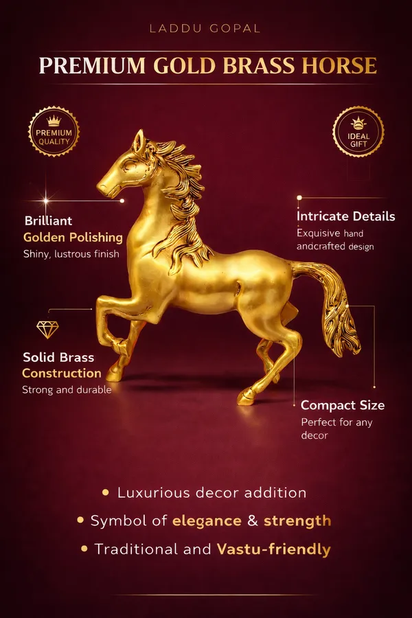 Ashva_Shakti_–_Solid_Brass_Royal_Horse_Figurine_||_Height:_27_cm__Length:_26_cm__Width:_8_cm__Weight:_Approx._3_kg