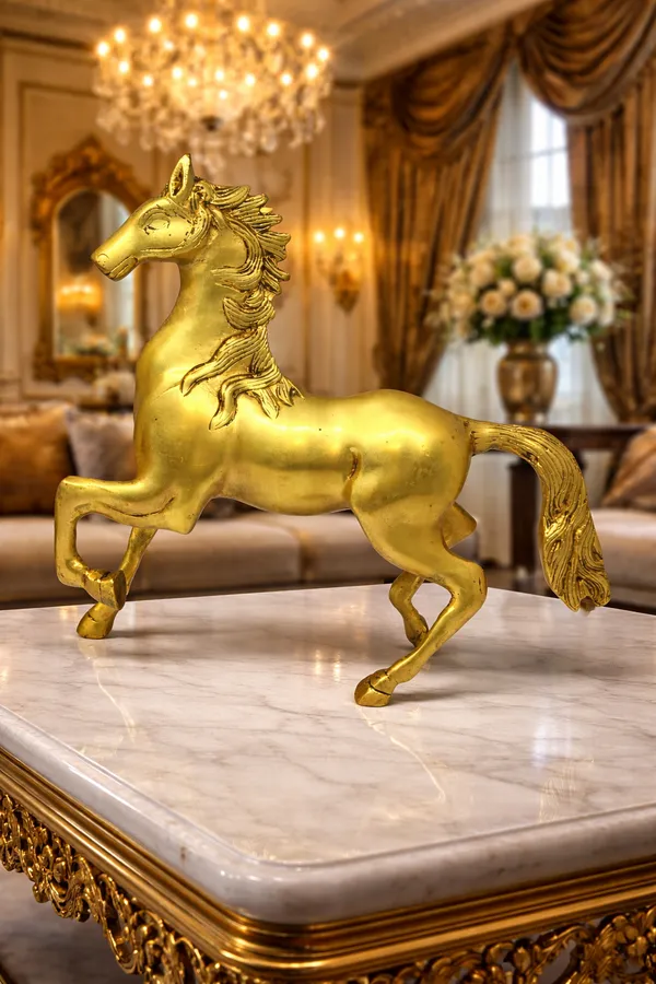 Ashva_Shakti_–_Solid_Brass_Royal_Horse_Figurine_||_Height:_27_cm__Length:_26_cm__Width:_8_cm__Weight:_Approx._3_kg