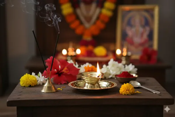 Golden_Brass_Puja_Diya_Set_With_Decorative_Plate,_Traditional_Oil_Lamp_With_Incense_Holder,_Kumkum_Bowl_For_Hindu_Prayer