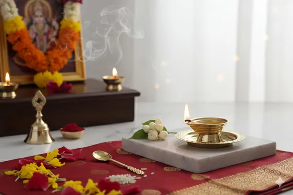 Golden_Brass_Puja_Diya_Set_With_Decorative_Plate,_Traditional_Oil_Lamp_With_Incense_Holder,_Kumkum_Bowl_For_Hindu_Prayer