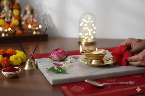 Golden_Brass_Puja_Diya_Set_With_Decorative_Plate,_Traditional_Oil_Lamp_With_Incense_Holder,_Kumkum_Bowl_For_Hindu_Prayer