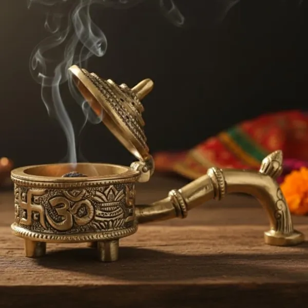 Golden_Brass_Dhuna_Loban_Burner_Dhoop_Dani_Incense_Burner_-_0.790_Kg_-_H_8.5_Cm,_L_17.5_Cm,_B_7.2_Cm_-_Home_Purifying_Dhupiya_Loban_Burner