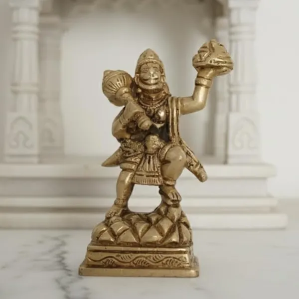 Golden_Pure_Brass_Lord_Hanuman_(Balaji)_Idol_-_0.445_Kg_-_H_10.5_Cm,_L_5_Cm,_B_4_Cm_-_Sankat_Mochan_Murti_With_Sanjeevani_Parvat_Pooja_Mandir_Temple_Home_Decor