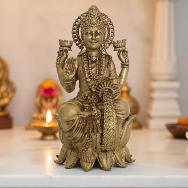 Golden_Antique_Brass_Goddess_Lakshmi_Idol_1.085_Kg_-_H_17.50_Cm,_L_8.50_Cm,_B_8_Cm_-_Mahalakshmi_Statue_Sitting_On_Lotus_For_Home_Temple,_Puja_&_Office_Auspicious_Gift