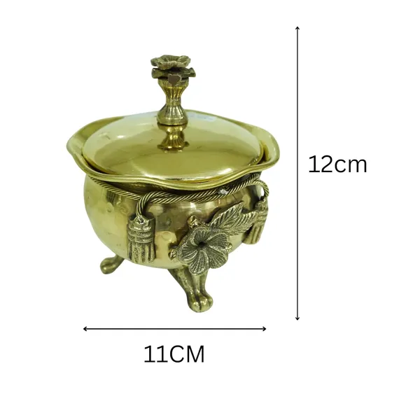 Golden_Pure_Brass_Ribbon_Bow_Design_Polished_Handi/Casserole_With_Designer_Lid_And_3_Legs,_Serveware,_Volume_-_250Ml