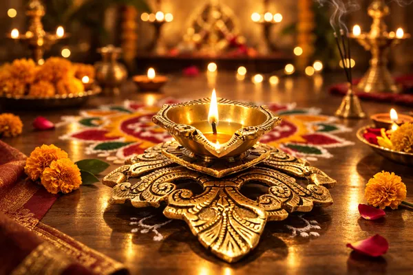 Brass_Diya_with_Royal_Floral_Carved_Base_||_Height:_5.5_cm,__Length:_12_cm,__Width:__12_cm_,_Weight:_430_g