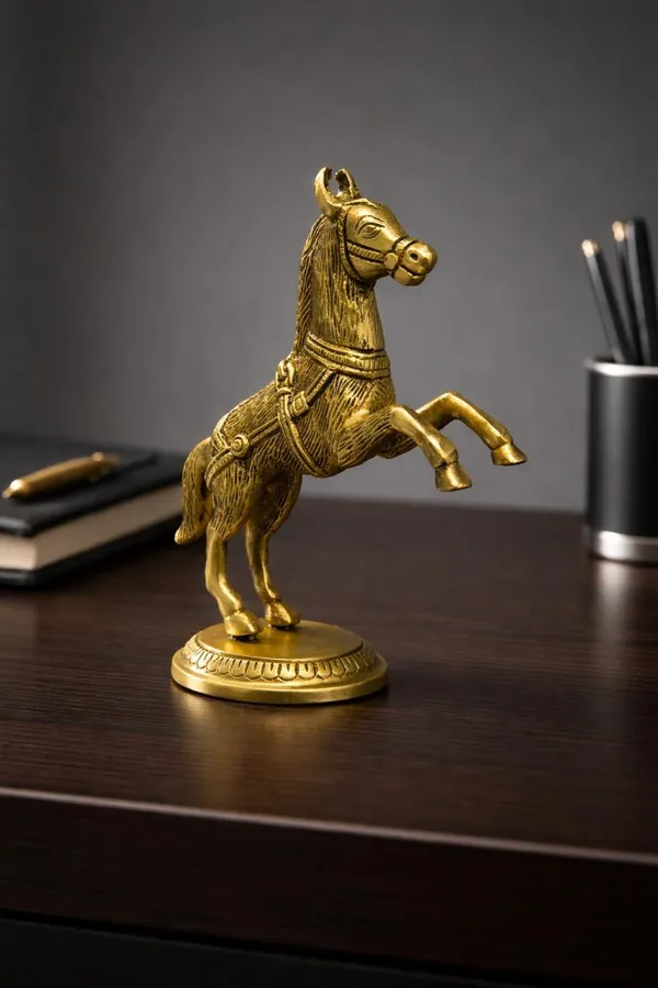 Vastu_Shakti_Brass_Running_Horse_Showpiece__Height:_18_cm__Length:_16_cm__Width:_4_cm__Weight:_875_g