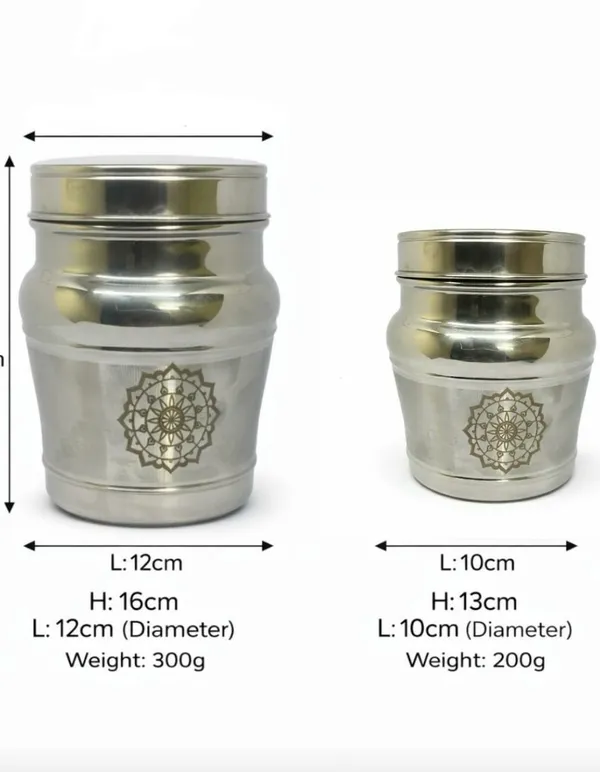 Classic_Stainless_Steel_Multipurpose_Dibba_|_16_cm_H_×_12_cm_Dia_(300g)_|_13_cm_H,_10_cm_Dia(200_g)