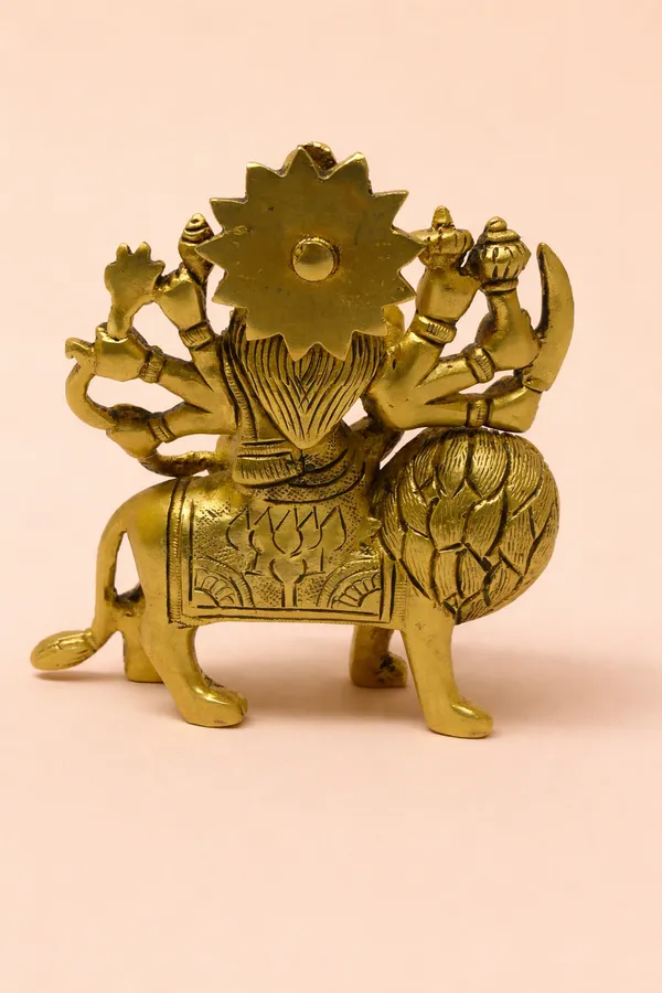 Divine_Goddess_Durga_Brass_Idol_on_Lion_|_Small_Decorative_Brass_Murti_||__Height-11CM_,Length-9cm_(Weight-790g)
