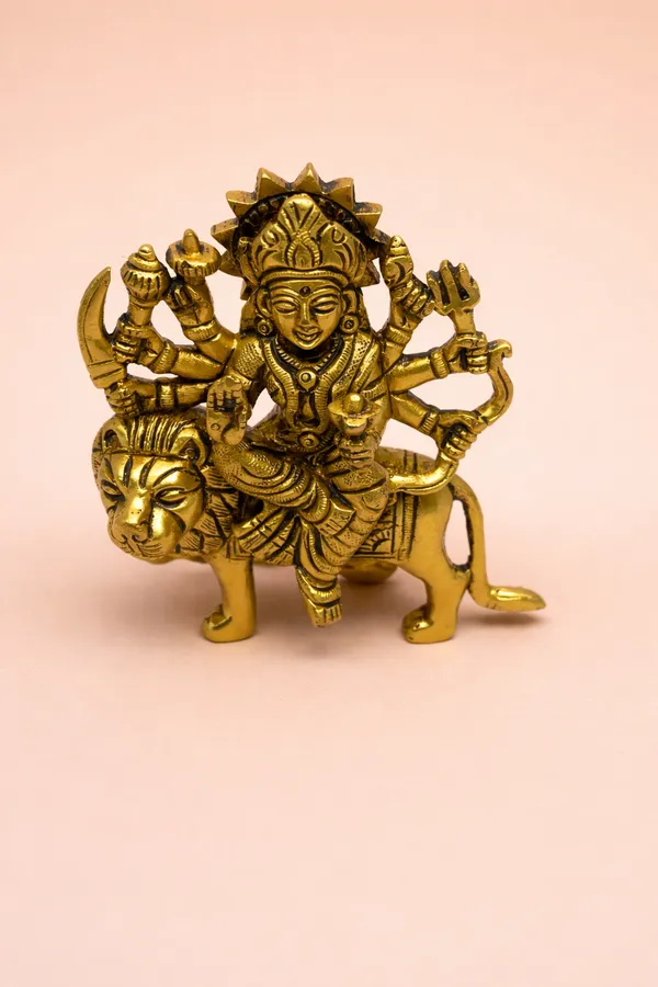 Divine_Goddess_Durga_Brass_Idol_on_Lion_|_Small_Decorative_Brass_Murti_||__Height-11CM_,Length-9cm_(Weight-790g)