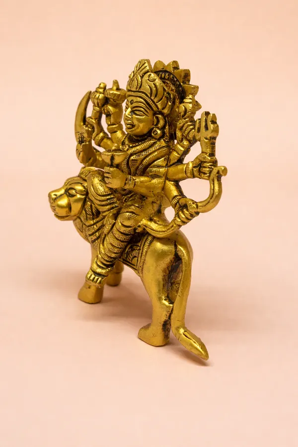 Divine_Goddess_Durga_Brass_Idol_on_Lion_|_Small_Decorative_Brass_Murti_||__Height-11CM_,Length-9cm_(Weight-790g)