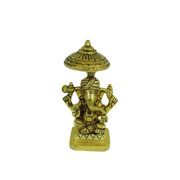 Golden_Ganesha_Brass_Statue_Idol_With_Chatri,_Religious_Figurine,_Traditional_Style,_Brass_Material,_For_Home_Temple_Decor_&_Gifting,_12Cm_Height_X_5Cm_Width