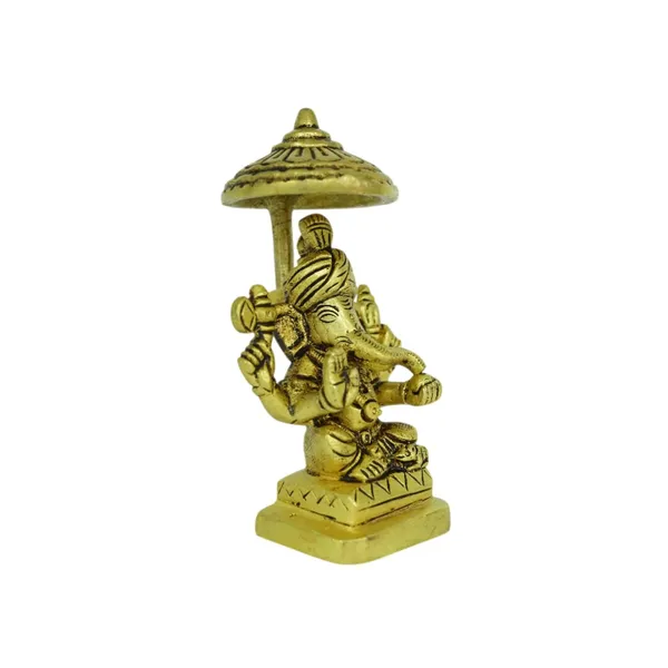 Golden_Ganesha_Brass_Statue_Idol_With_Chatri,_Religious_Figurine,_Traditional_Style,_Brass_Material,_For_Home_Temple_Decor_&_Gifting,_12Cm_Height_X_5Cm_Width