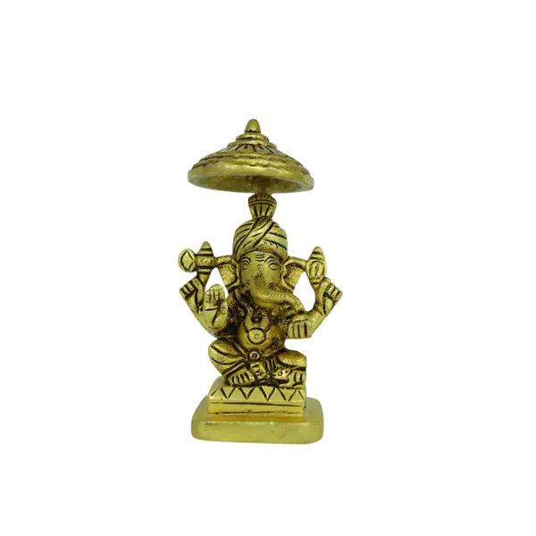 Golden_Ganesha_Brass_Statue_Idol_With_Chatri,_Religious_Figurine,_Traditional_Style,_Brass_Material,_For_Home_Temple_Decor_&_Gifting,_12Cm_Height_X_5Cm_Width