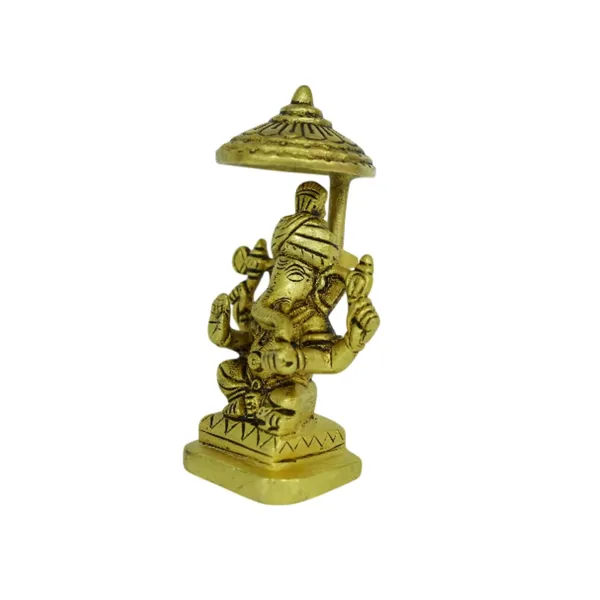 Golden_Ganesha_Brass_Statue_Idol_With_Chatri,_Religious_Figurine,_Traditional_Style,_Brass_Material,_For_Home_Temple_Decor_&_Gifting,_12Cm_Height_X_5Cm_Width