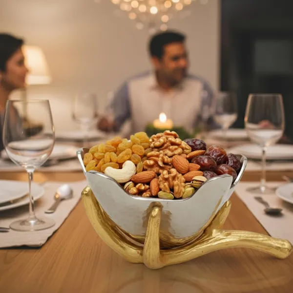 Golden_Metal_Hand_Bowl,_Decorative_Serving_Tray,_Multipurpose_Fruit_And_Snack_Bowl,_26Cm_Length,_10Cm_Height,_1090G