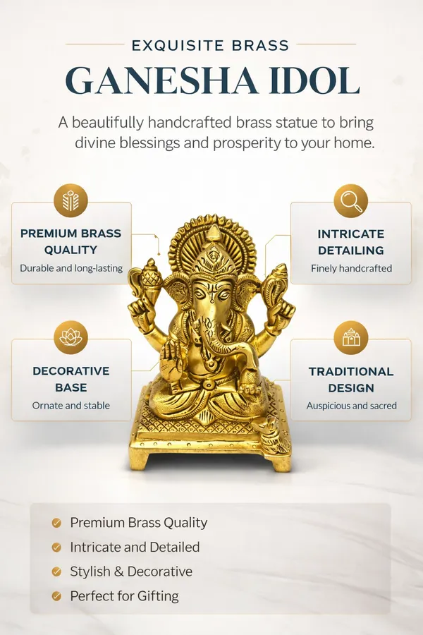 Handcrafted_Brass_Lord_Ganesha_Idol_for_Home_&_Office_||_Weight:_1.100kg__Height:13cm__Length:9cm__Width:5cm