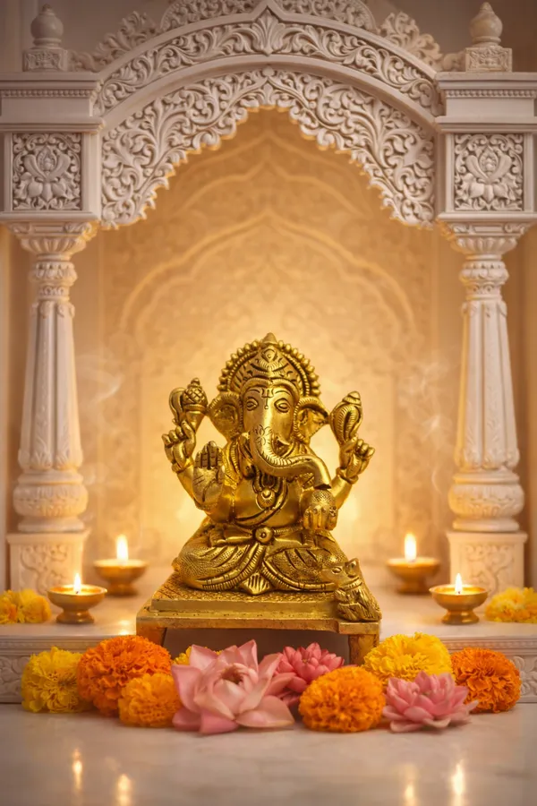 Handcrafted_Brass_Lord_Ganesha_Idol_for_Home_&_Office_||_Weight:_1.100kg__Height:13cm__Length:9cm__Width:5cm