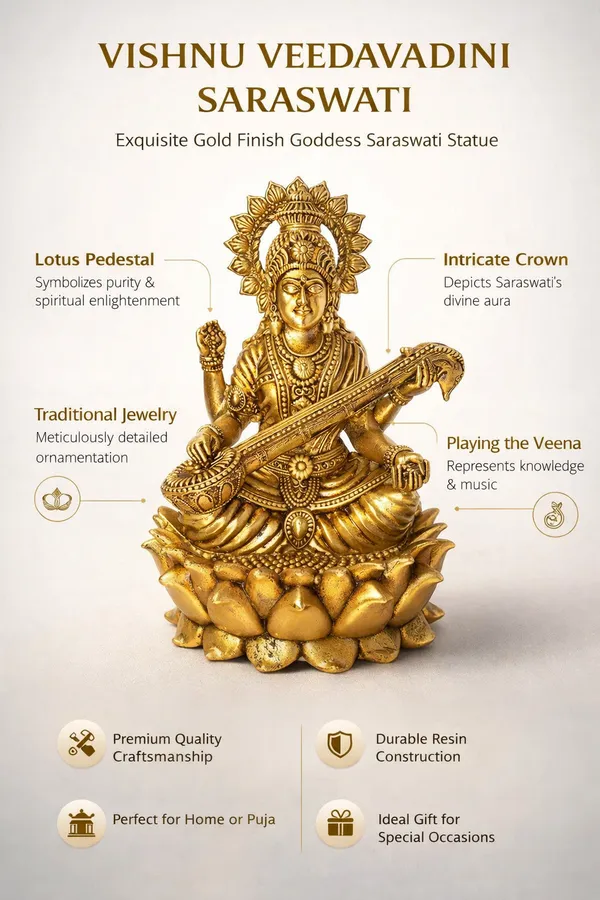 Handcrafted_Brass_Saraswati_Ji_Idol_on_Lotus_|_Goddess_of_Knowledge_&_Wisdom_||_Height:_13cm__Diameter/Base:_7cm__Weight:_350g