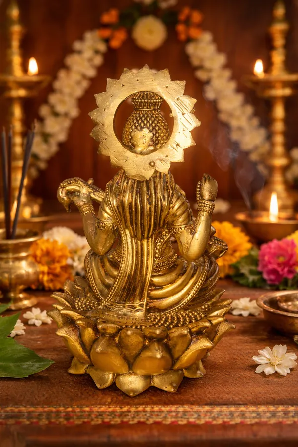 Handcrafted_Brass_Saraswati_Ji_Idol_on_Lotus_|_Goddess_of_Knowledge_&_Wisdom_||_Height:_13cm__Diameter/Base:_7cm__Weight:_350g