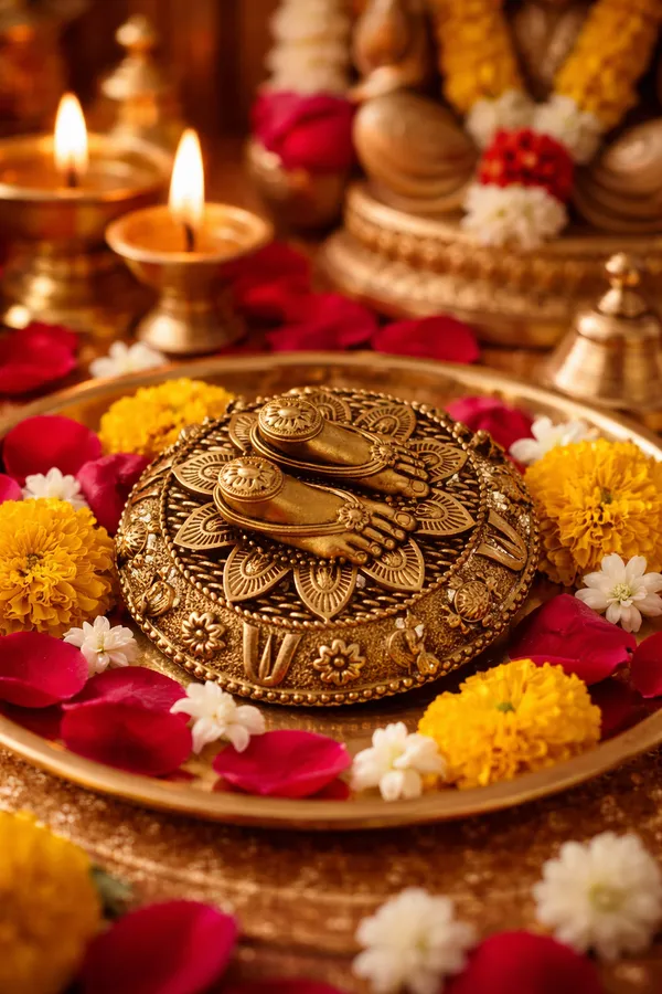 Handcrafted_Brass_Shri_Charan_Paduka_Decorative_Idol_||_Height:_3cm,__Diameter:_6cm,__Weight:_40g