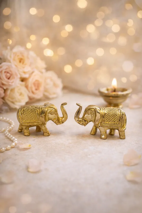 Golden_Brass_Elephant_Decorative_Showpiece_for_home_and_office_decor_|_Little_Elephants_pair_|_Height:_4cm__Length:_7_cm__Breadth:2_cm__Weight:_220grams_per_piece