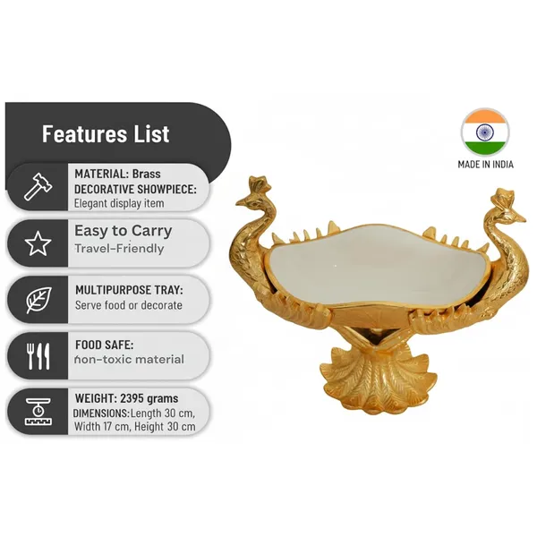 Golden_Double_Peacock_Brass_Serving_Tray,_Decorative_Multipurpose,_Antique_Finish,_30X30X17_Cm,_Traditional_Style,_For_Snacks_And_Fruits
