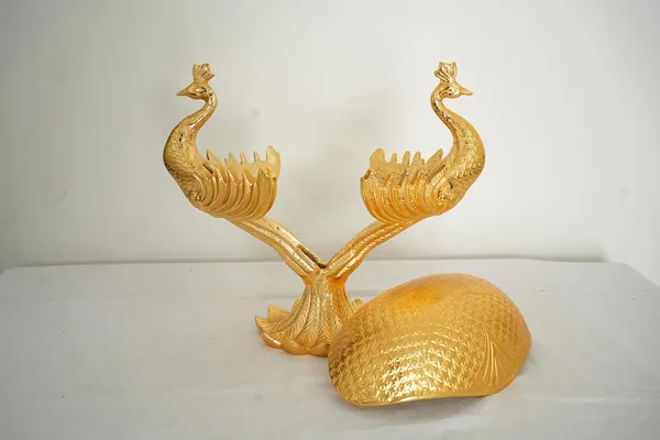 Golden_Double_Peacock_Brass_Serving_Tray,_Decorative_Multipurpose,_Antique_Finish,_30X30X17_Cm,_Traditional_Style,_For_Snacks_And_Fruits