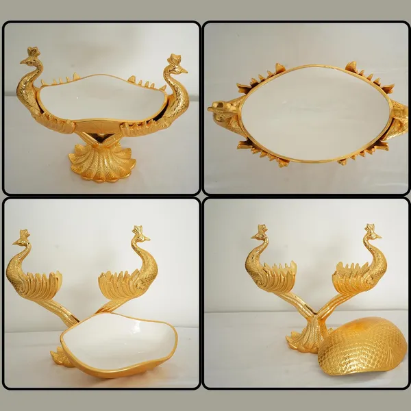 Golden_Double_Peacock_Brass_Serving_Tray,_Decorative_Multipurpose,_Antique_Finish,_30X30X17_Cm,_Traditional_Style,_For_Snacks_And_Fruits