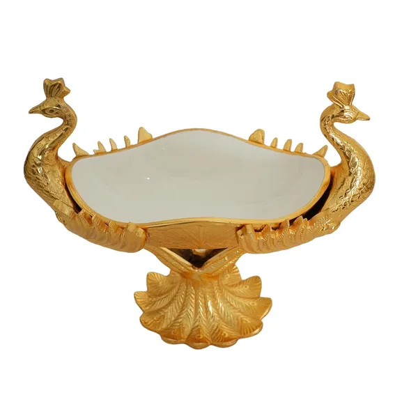 Golden_Double_Peacock_Brass_Serving_Tray,_Decorative_Multipurpose,_Antique_Finish,_30X30X17_Cm,_Traditional_Style,_For_Snacks_And_Fruits