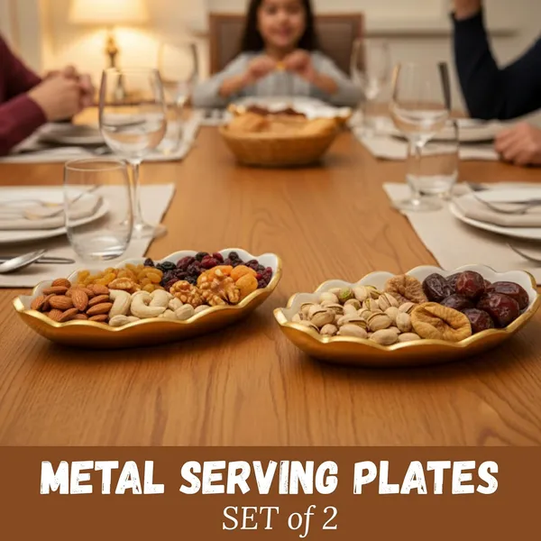 White_&_Gold_Metal_Snack_Serving_Tray_Pack_Of_2_Decorative_Multipurpose_Platter_For_Snacks,_Dry_Fruits,_Sweets_Dining_Table_&_Kitchenware_Serveware_(17Cm_X_10Cm,_450G)