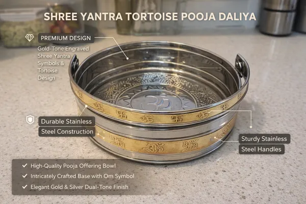 Stainless_Steel_Pooja_Dalia_with_Brass_Finish_Band_|_Large_Bowl:_Diameter:_24_cm,_Weight:_270g||_Medium_Bowl:Diameter:_20_cm,_Weight:_200_g