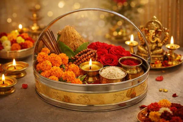 Stainless_Steel_Pooja_Dalia_with_Brass_Finish_Band_|_Large_Bowl:_Diameter:_24_cm,_Weight:_270g||_Medium_Bowl:Diameter:_20_cm,_Weight:_200_g