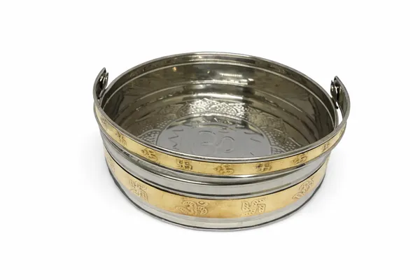 Stainless_Steel_Pooja_Dalia_with_Brass_Finish_Band_|_Large_Bowl:_Diameter:_24_cm,_Weight:_270g||_Medium_Bowl:Diameter:_20_cm,_Weight:_200_g